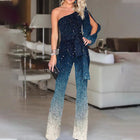 Women's One-Shoulder Disco Jumpsuit – Wide Leg Ombre Retro 70s Style