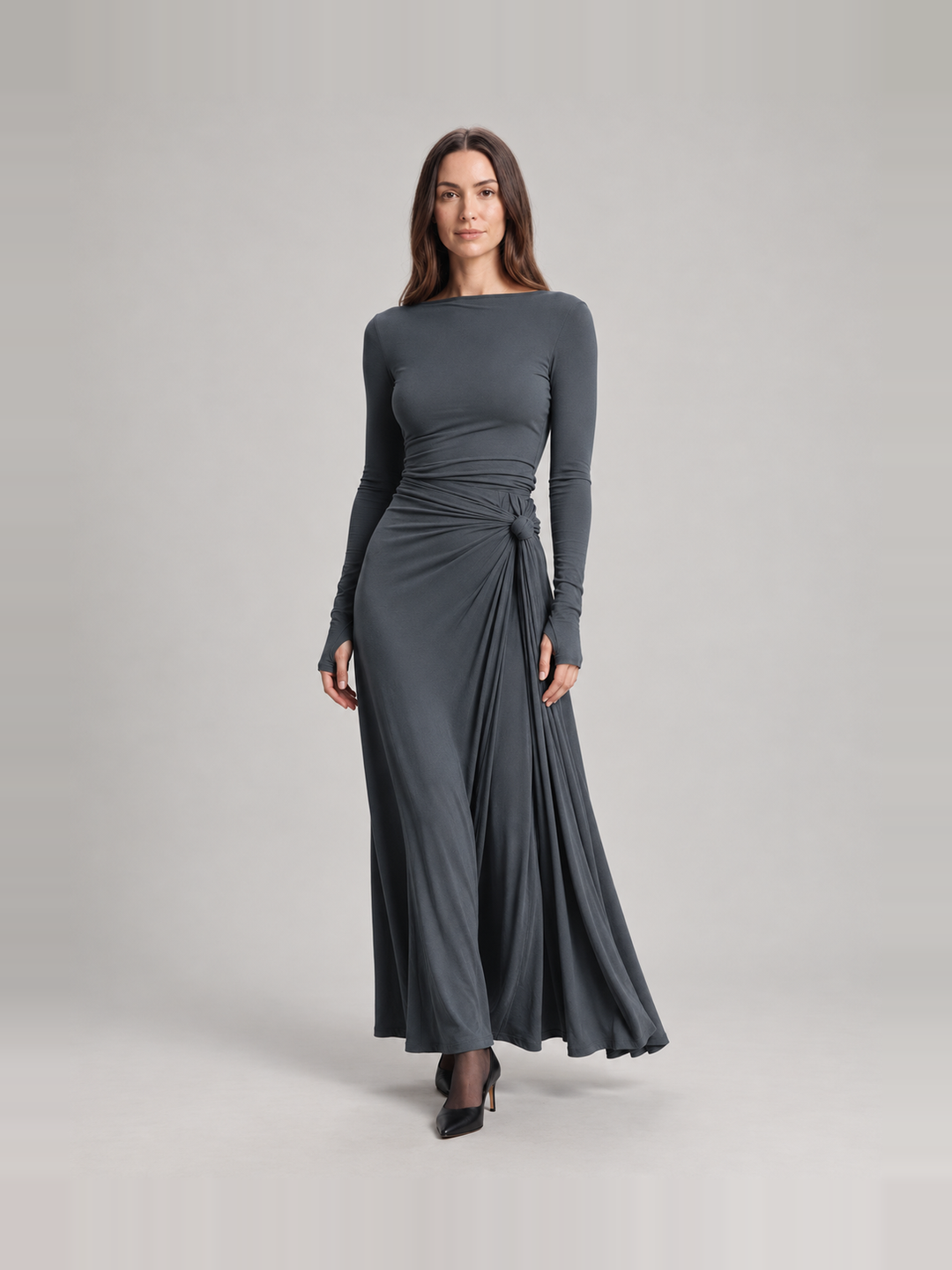 Elegant flowing maxi dress with bow for women – Rosemary