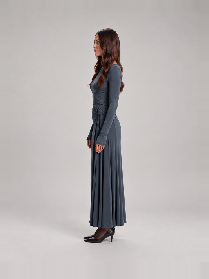 Elegant flowing maxi dress with bow for women – Rosemary