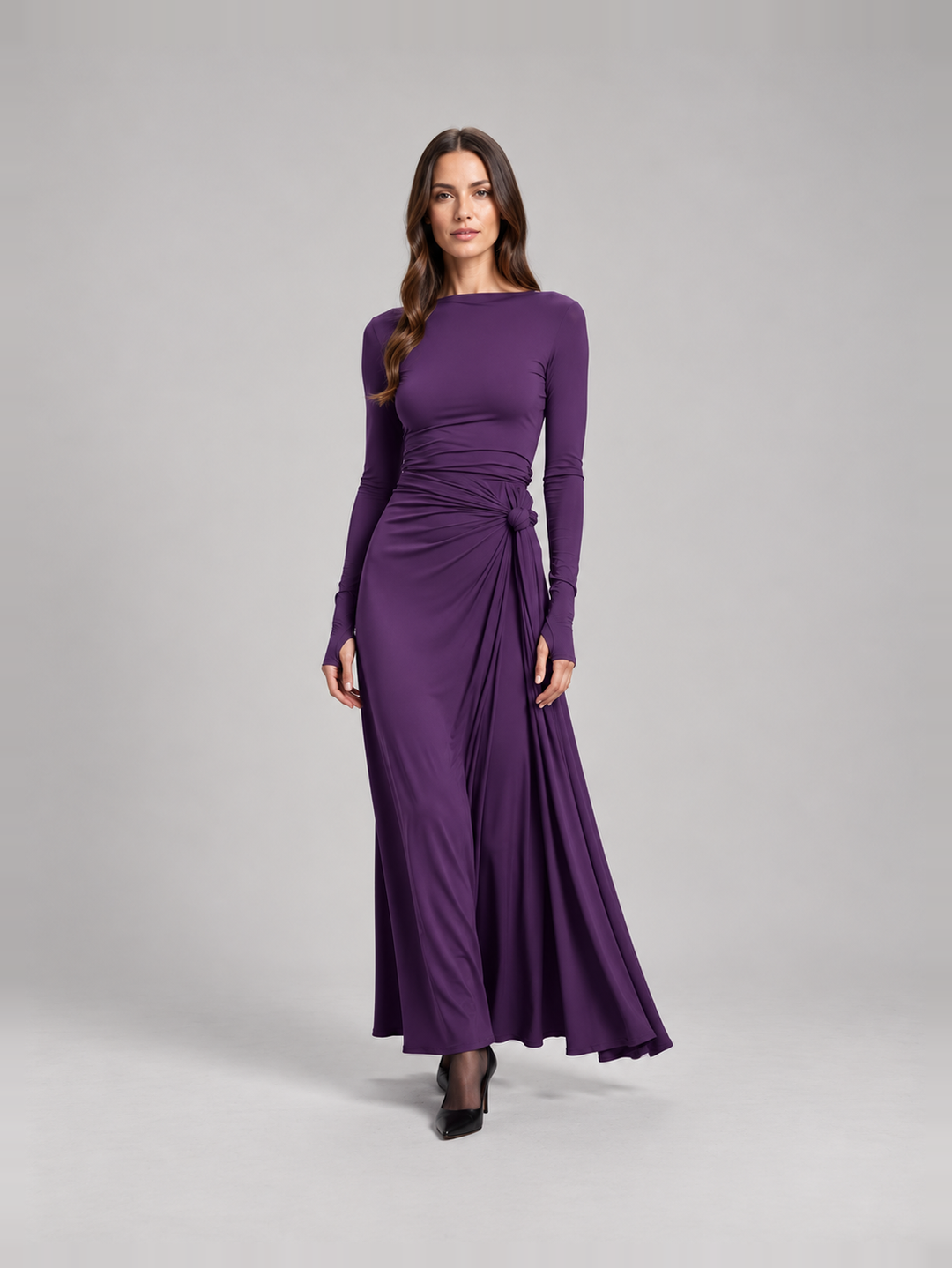 Elegant flowing maxi dress with bow for women – Rosemary