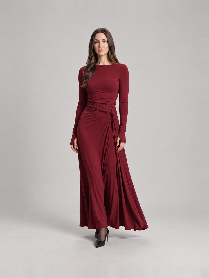 Elegant flowing maxi dress with bow for women – Rosemary