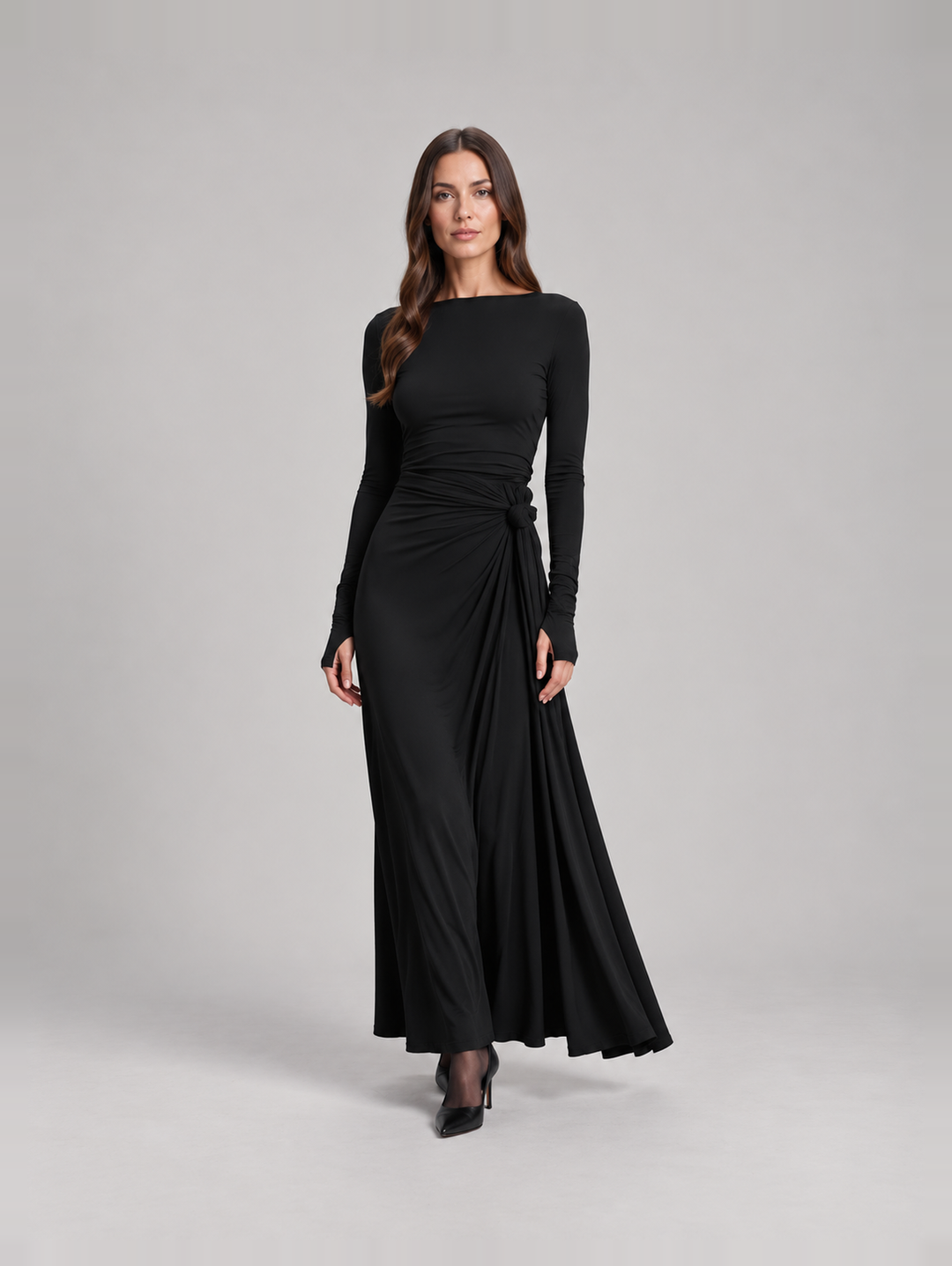 Elegant flowing maxi dress with bow for women – Rosemary