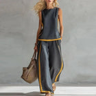Sleeveless O Neck Top And High Waist Pants Set