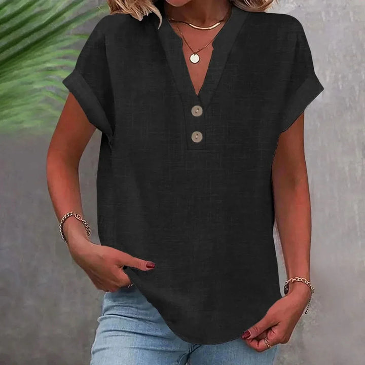 Breathable Linen V Neck Top