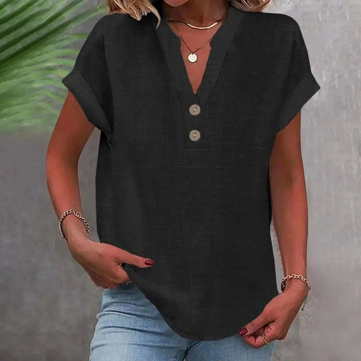 Breathable Linen Top V Neck
