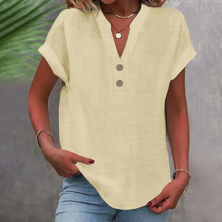 Breathable Linen Top V Neck
