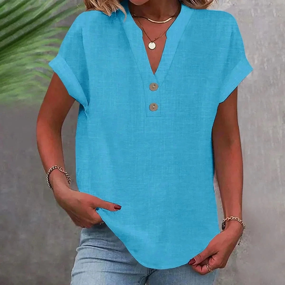 Breathable Linen Top V Neck