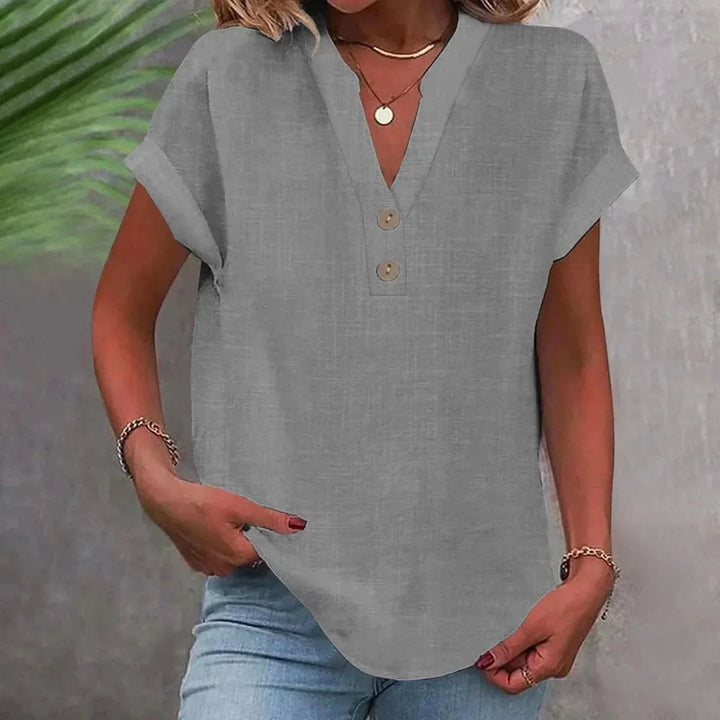 Breathable Linen Top V Neck