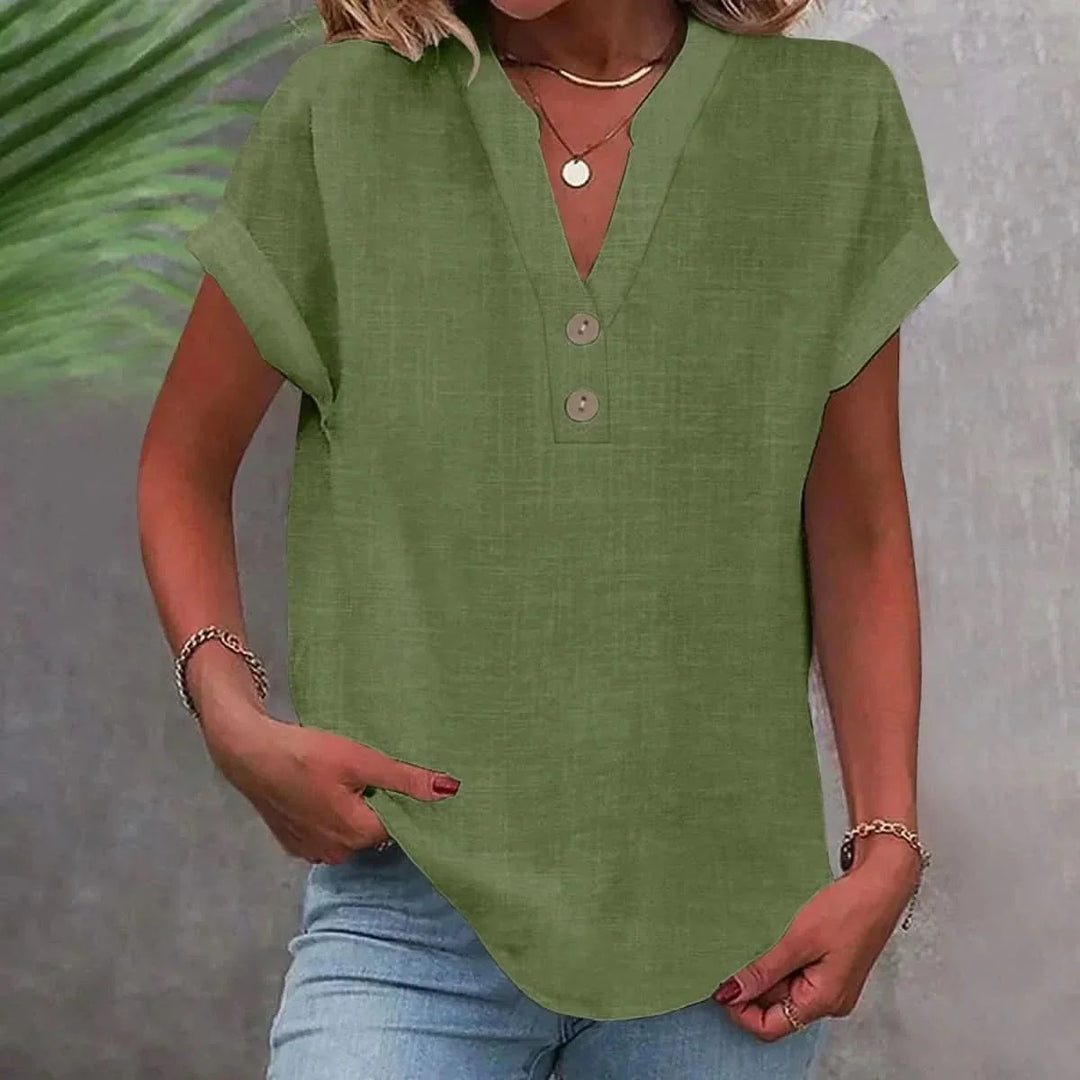 Breathable Linen Top V Neck