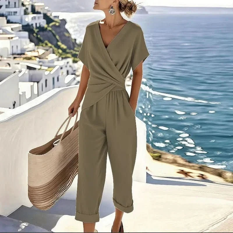 Polished Wrap Top Pants Set Elegant