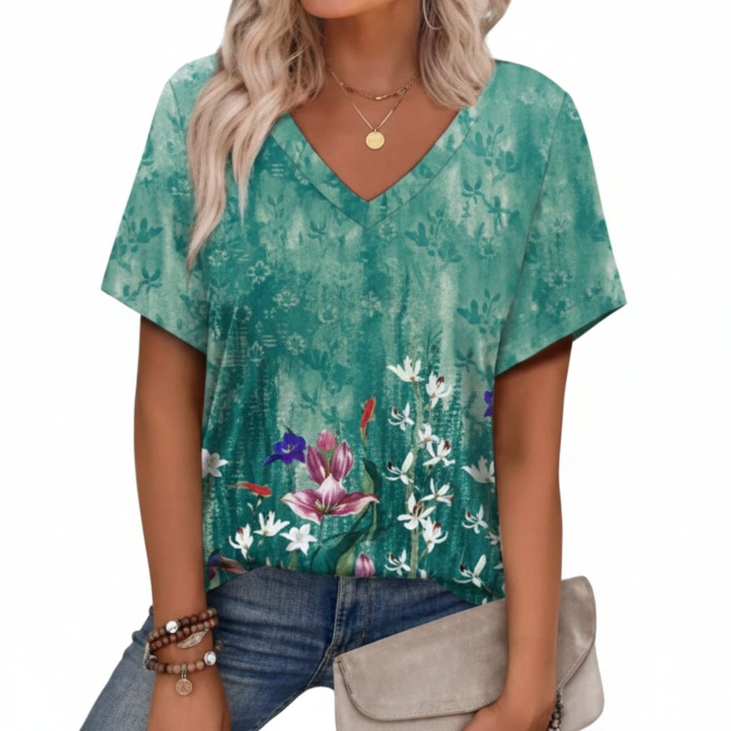 Vibrant Boho V Neck Top