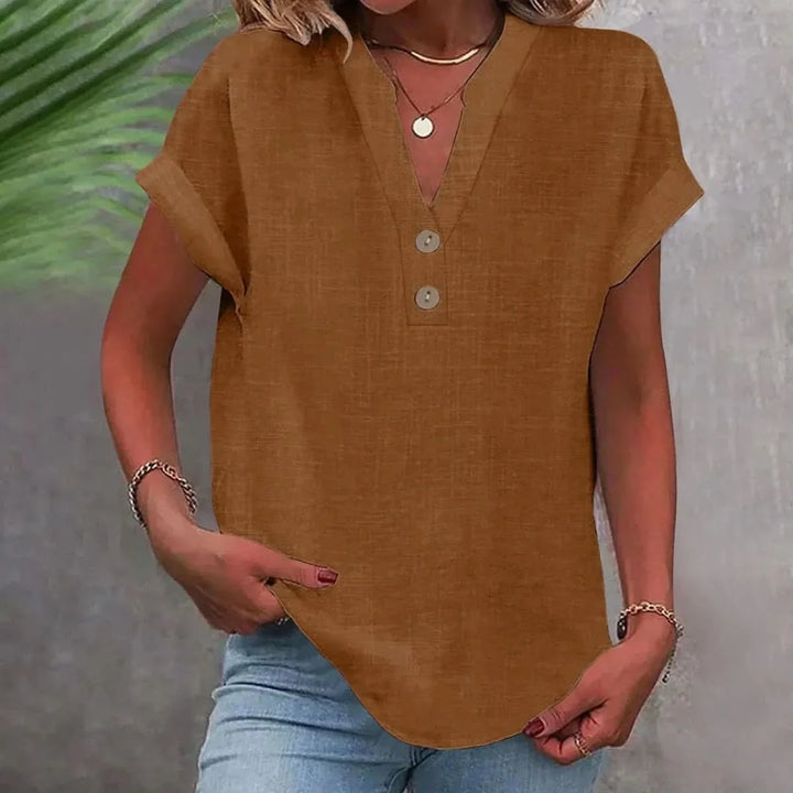 Breathable Linen Top V Neck