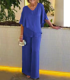 Women's Two-Piece Set  | V-neck Layered Top Structured Waistband