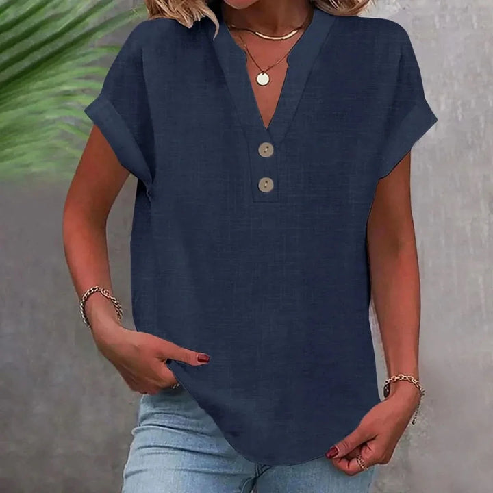 Breathable Linen Top V Neck