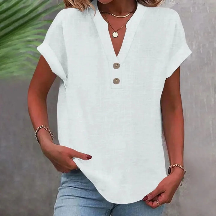 Breathable Linen V Neck Top