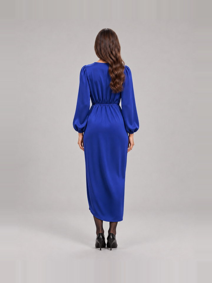 Tailored Midi Wrap Dress with Long Sleeves for Women – Tamsin