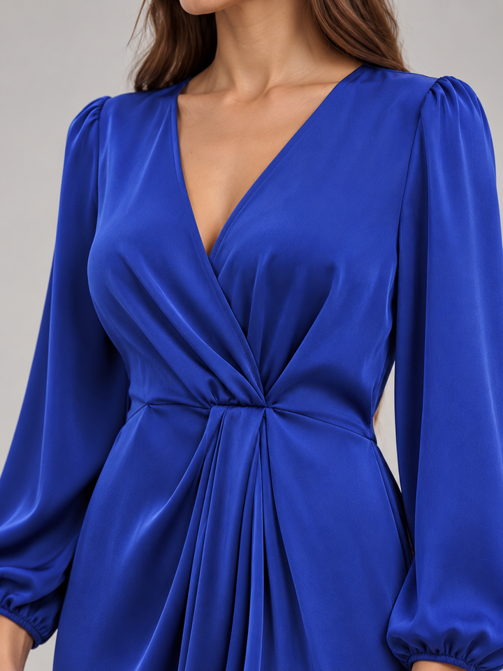 Tailored Midi Wrap Dress with Long Sleeves for Women – Tamsin