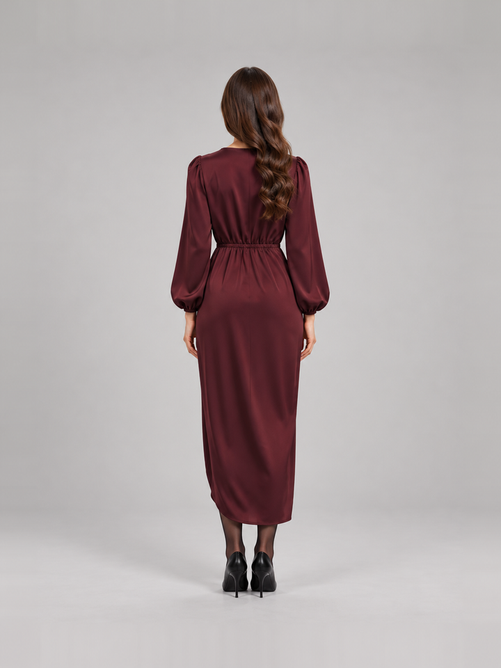 Tailored Midi Wrap Dress with Long Sleeves for Women – Tamsin
