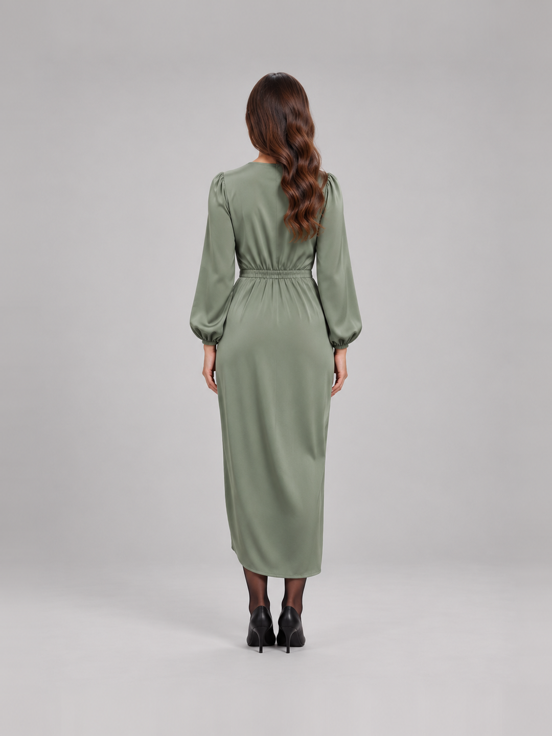 Tailored Midi Wrap Dress with Long Sleeves for Women – Tamsin