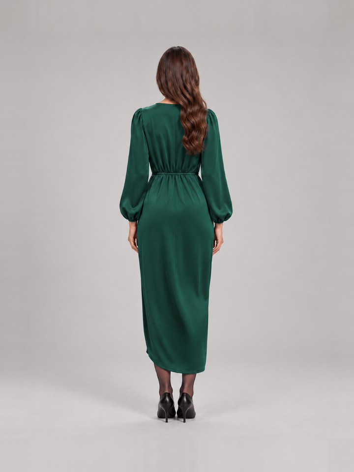 Tailored Midi Wrap Dress with Long Sleeves for Women – Tamsin