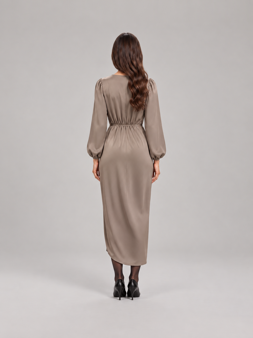 Tailored Midi Wrap Dress with Long Sleeves for Women – Tamsin