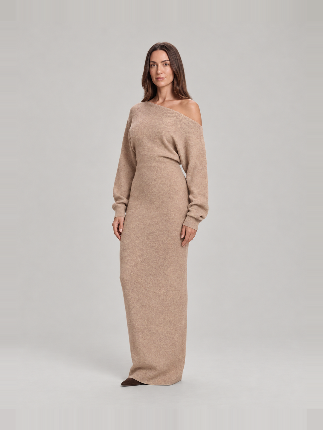 Knitted Off-Shoulder Maxi Dress with Long Sleeves for Women – Ursula