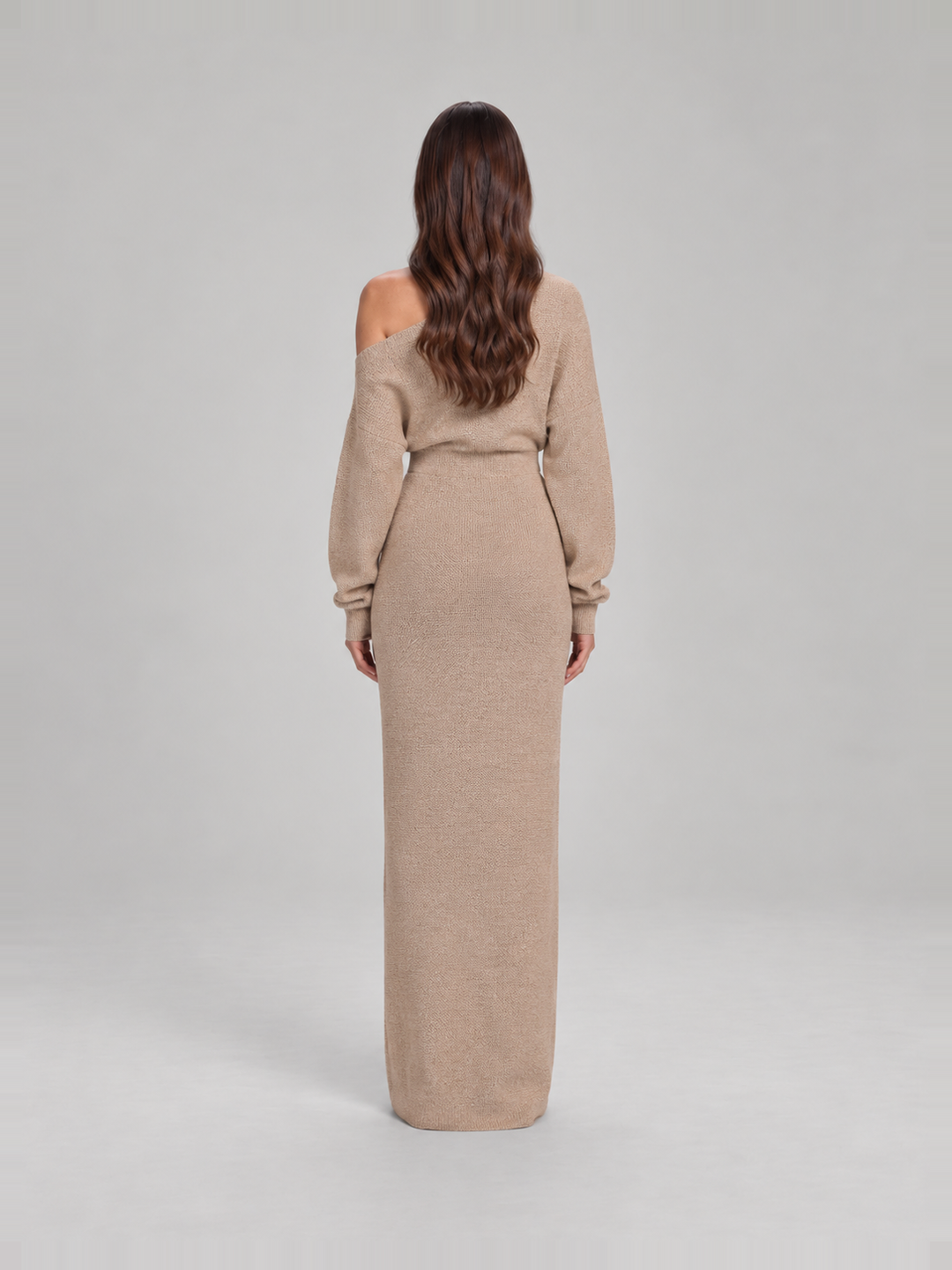 Knitted Off-Shoulder Maxi Dress with Long Sleeves for Women – Ursula