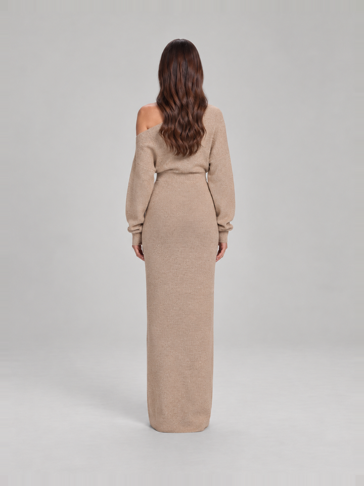 Knitted Off-Shoulder Maxi Dress with Long Sleeves for Women – Ursula