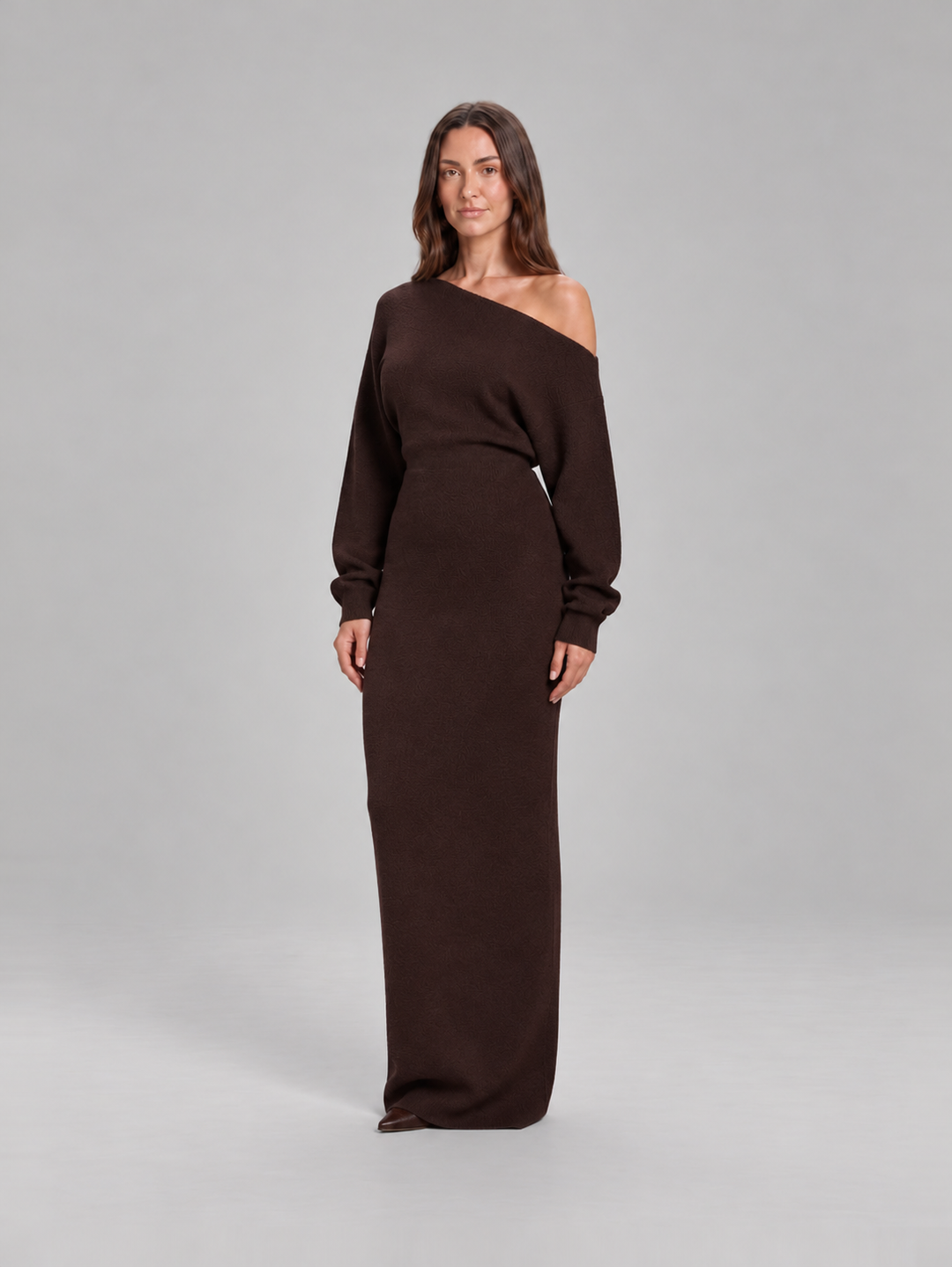 Knitted Off-Shoulder Maxi Dress with Long Sleeves for Women – Ursula