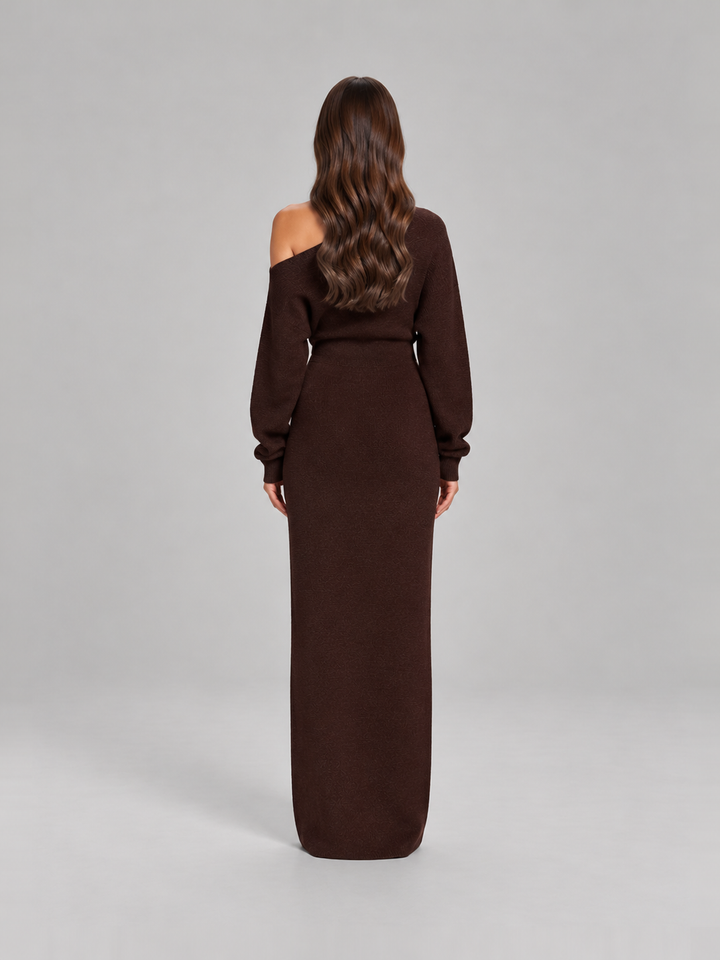 Knitted Off-Shoulder Maxi Dress with Long Sleeves for Women – Ursula
