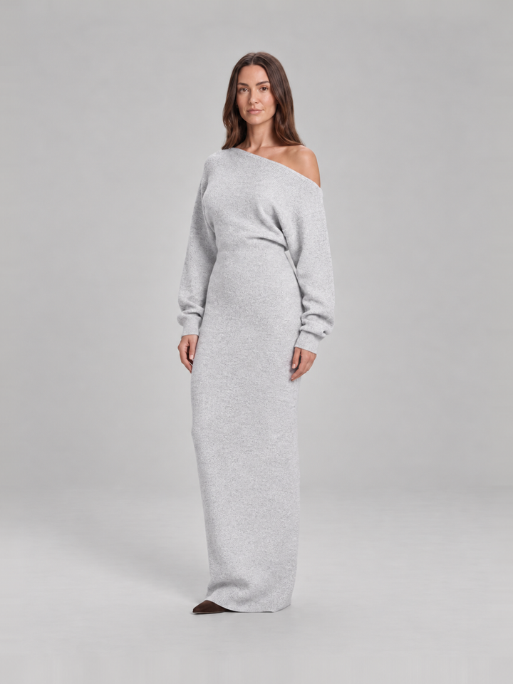 Knitted Off-Shoulder Maxi Dress with Long Sleeves for Women – Ursula