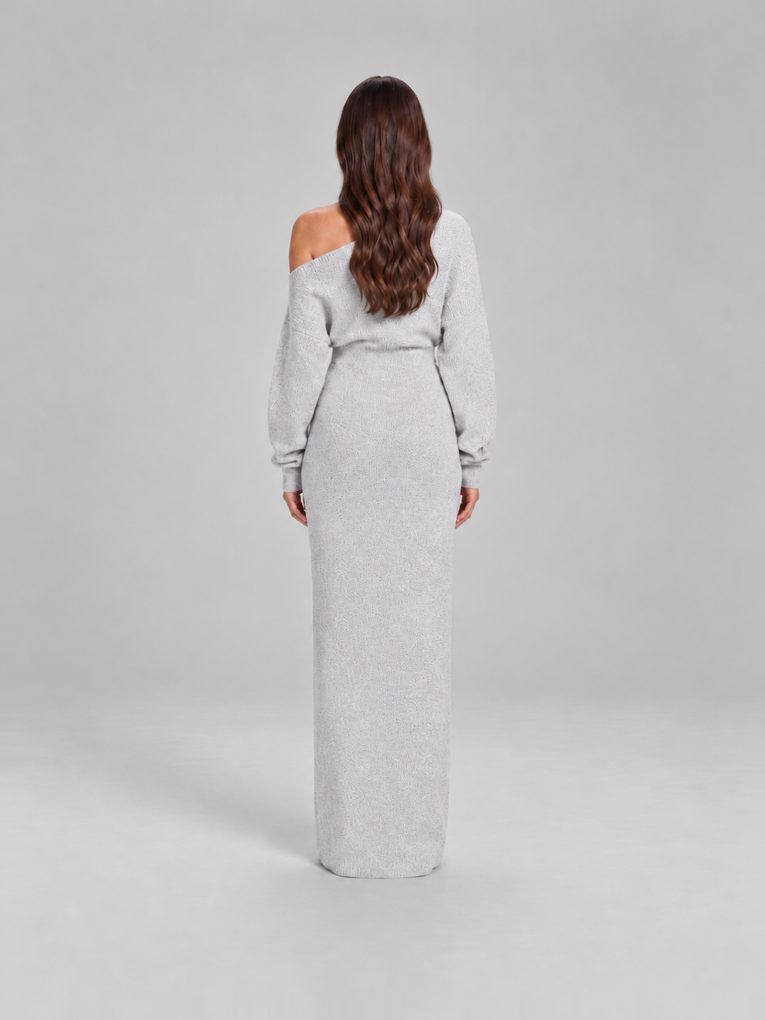 Knitted Off-Shoulder Maxi Dress with Long Sleeves for Women – Ursula