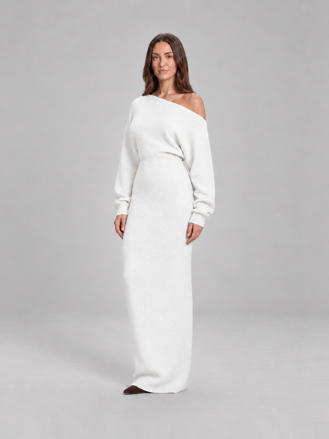 Knitted Off-Shoulder Maxi Dress with Long Sleeves for Women – Ursula