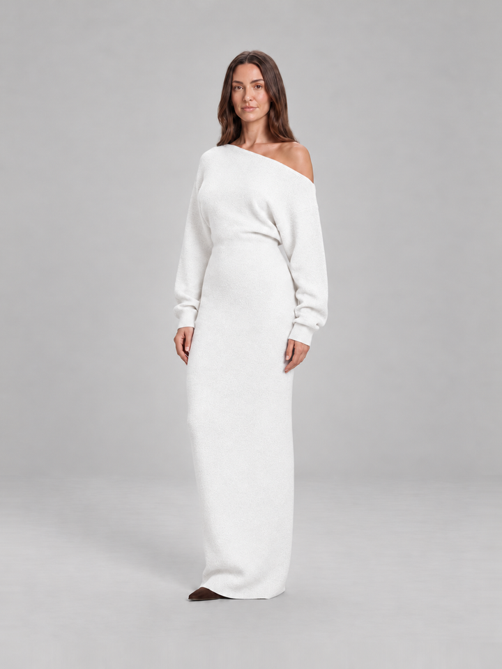 Knitted Off-Shoulder Maxi Dress with Long Sleeves for Women – Ursula