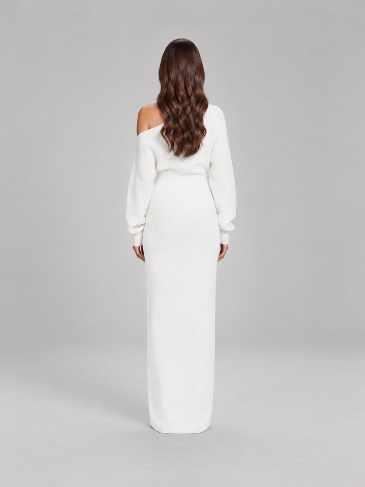 Knitted Off-Shoulder Maxi Dress with Long Sleeves for Women – Ursula