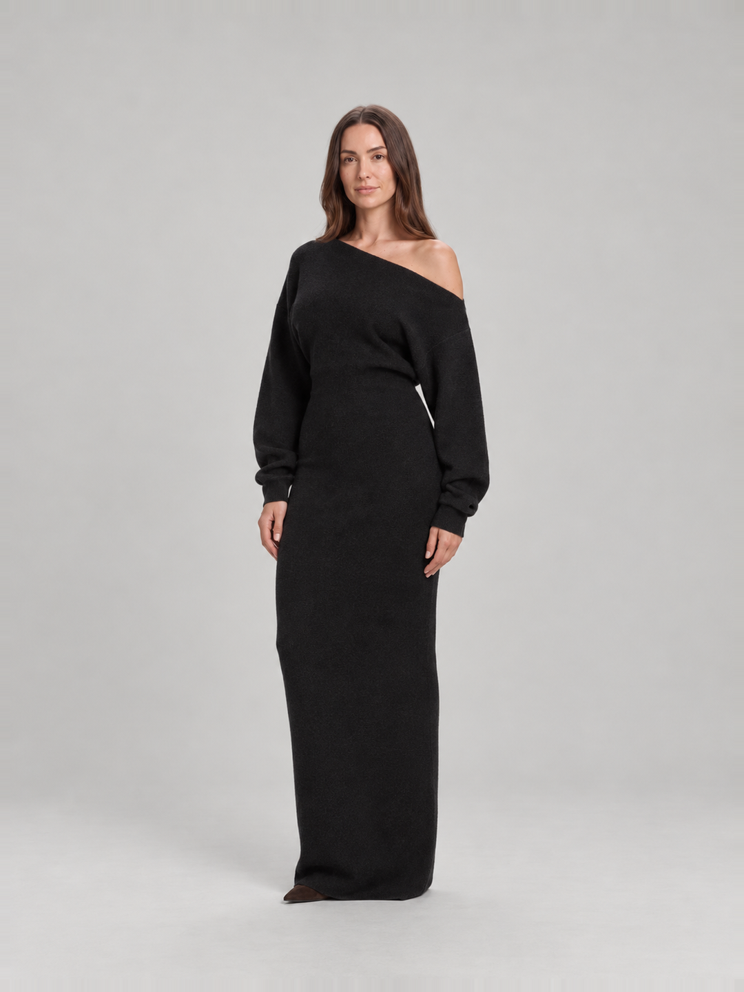 Knitted Off-Shoulder Maxi Dress with Long Sleeves for Women – Ursula