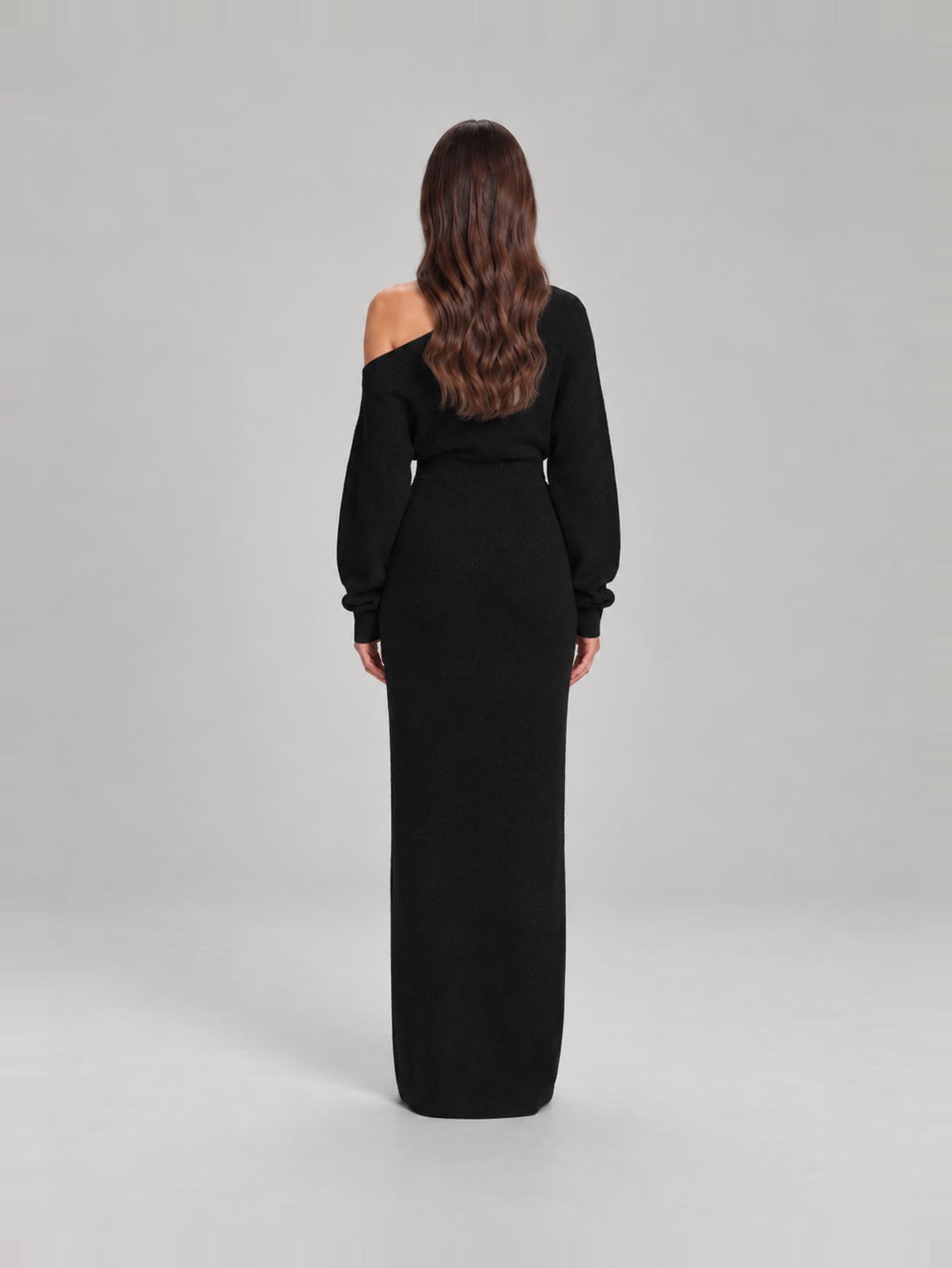 Knitted Off-Shoulder Maxi Dress with Long Sleeves for Women – Ursula
