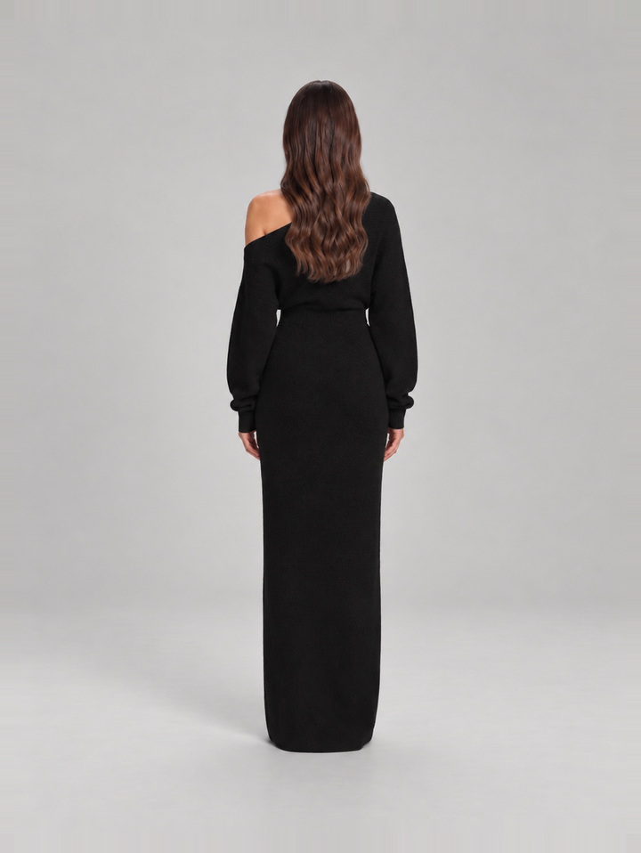 Knitted Off-Shoulder Maxi Dress with Long Sleeves for Women – Ursula