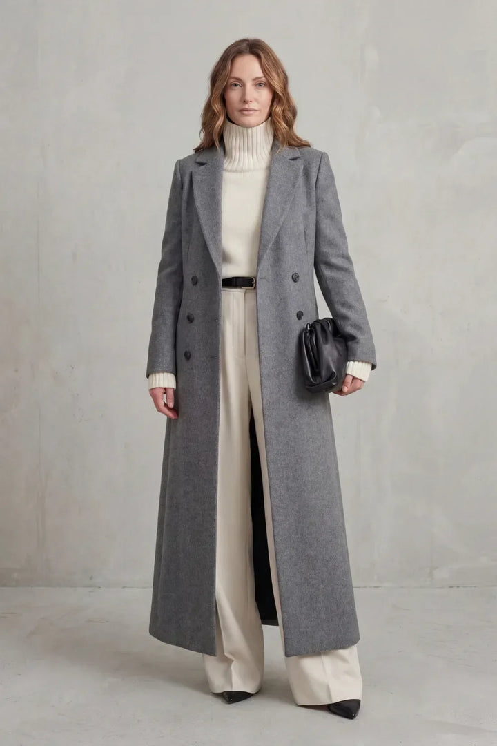 Adelisse | Long Wool Coat with Double Button Closure