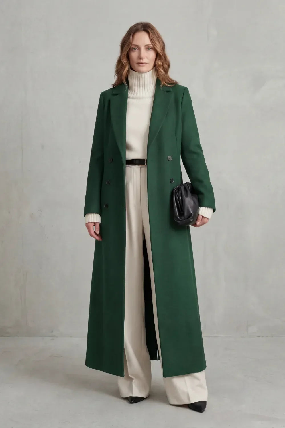 Adelisse | Long Wool Coat with Double Button Closure