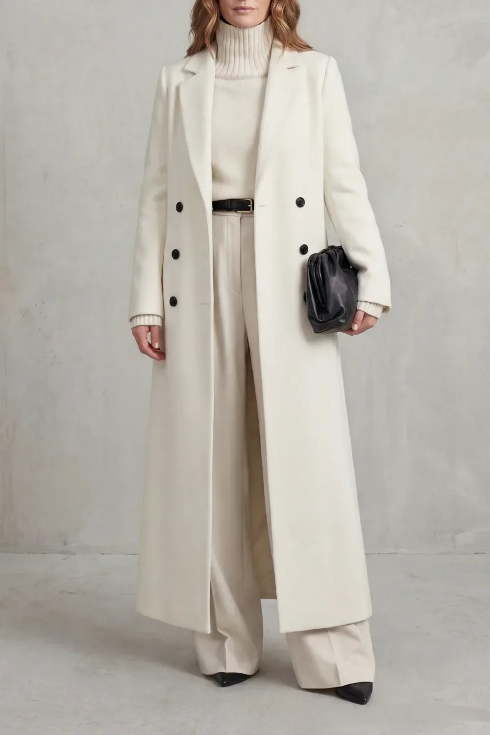 Adelisse | Long Wool Coat with Double Button Closure