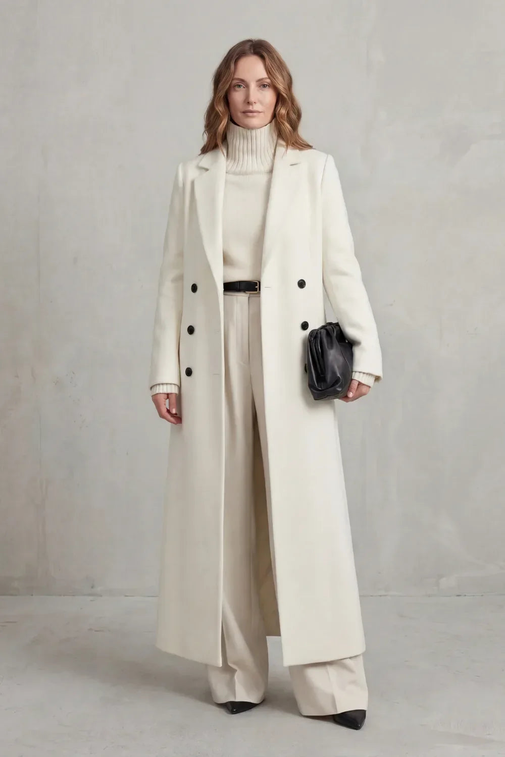 Adelisse | Long Wool Coat with Double Button Closure