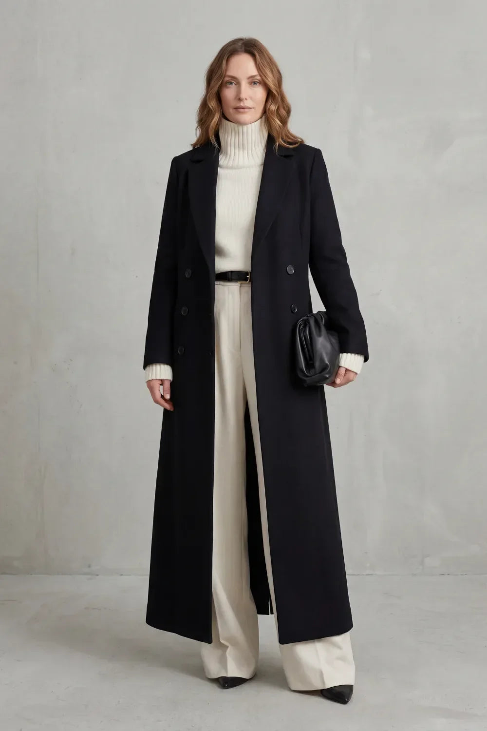 Adelisse | Long Wool Coat with Double Button Closure