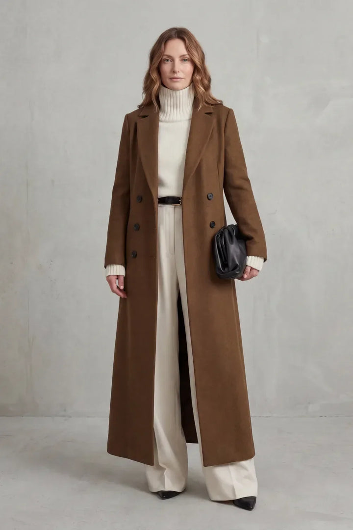 Adelisse | Long Wool Coat with Double Button Closure