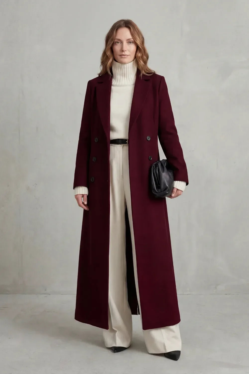 Adelisse | Long Wool Coat with Double Button Closure