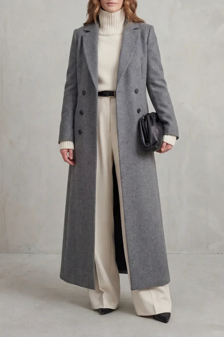 Adelisse | Long Wool Coat with Double Button Closure