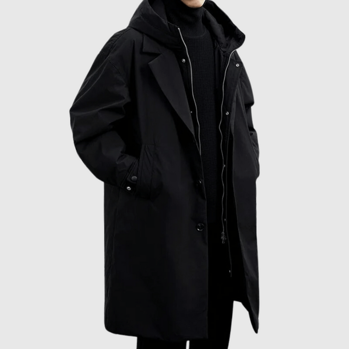 Mens Waterproof Rain Jacket with Stowable Hood and Adjustable Cuffs, Breathable, Packable