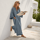 Mediterranean Striped Long Kaftan Dress