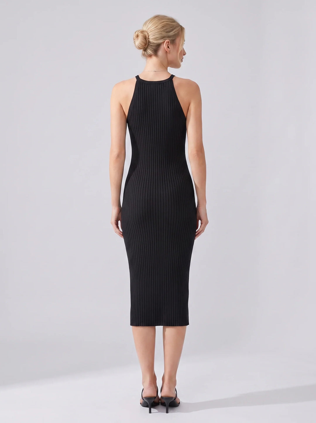 Agnes | Ribbed Halter Neck Bodycon Evening Midi Dress