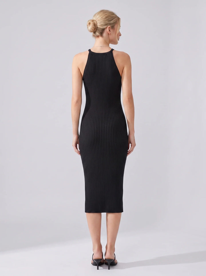 Agnes | Ribbed Halter Neck Bodycon Evening Midi Dress